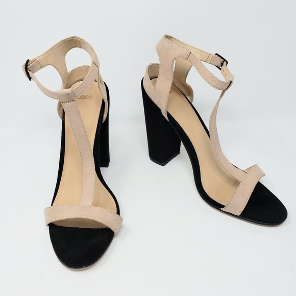 ASOS Shoes | Asos Nude And Black Block Tstrap Chunky Heels | Poshmark